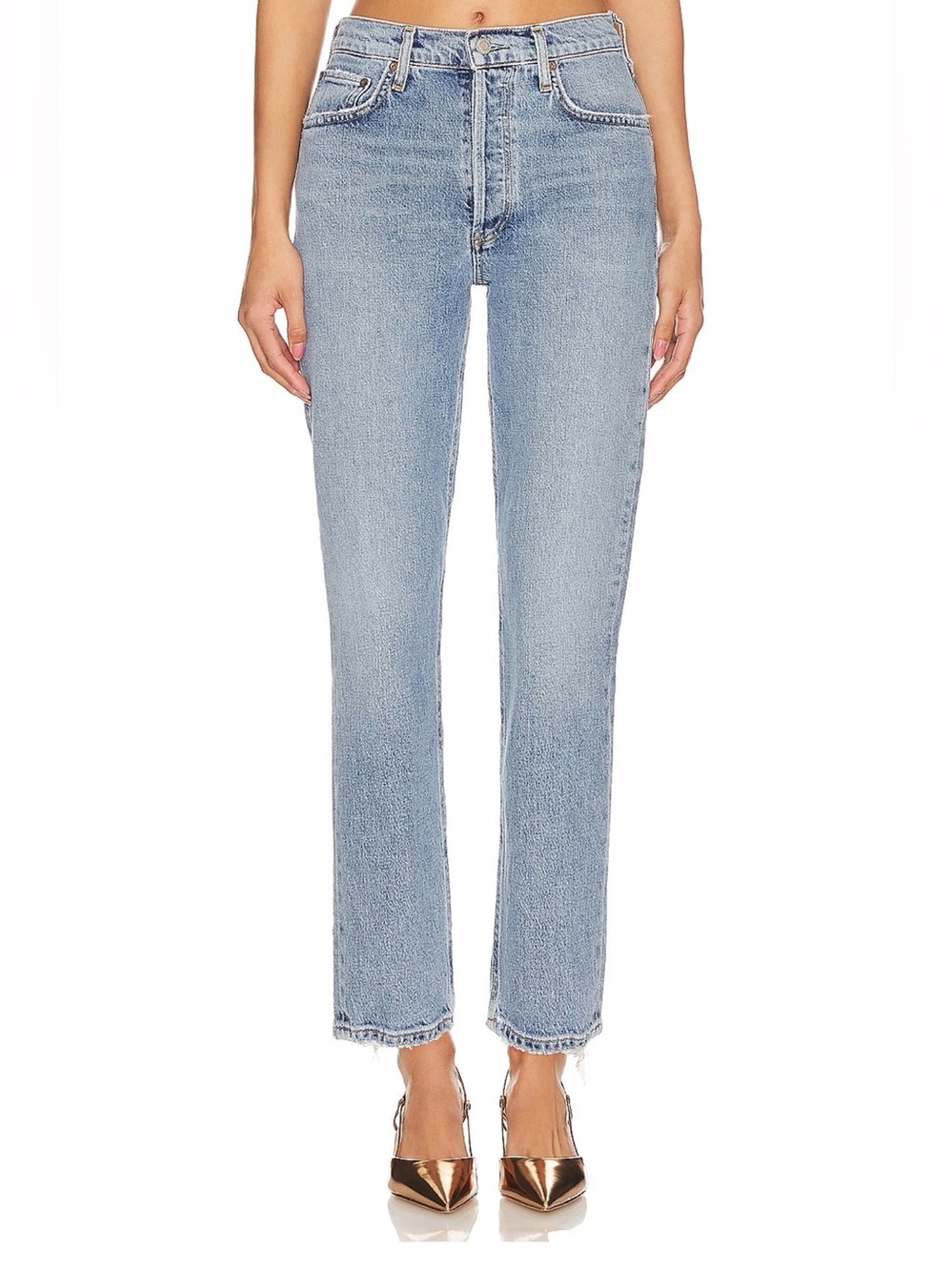 Agolde Riley High Rise Crop Light Blue Straight Leg Jeans
